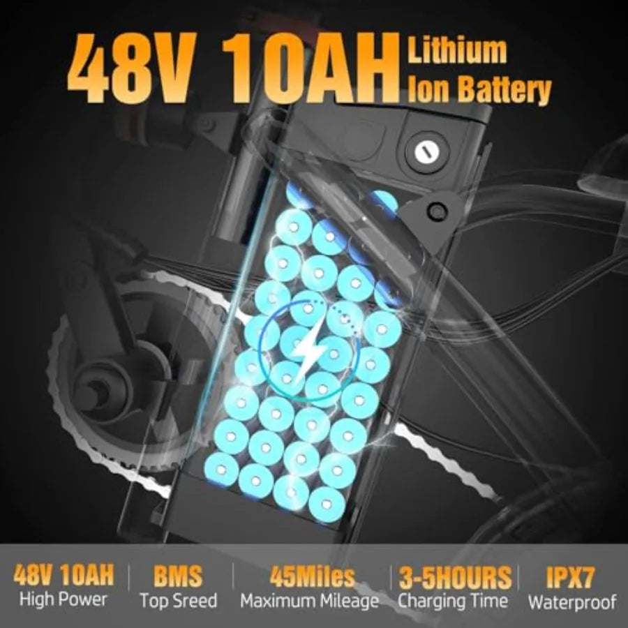 Foldable Electric Bike for Adults Teens 1200W Peak Motor Up to 25 MPH 45 Miles PAS Range Dual Suspension 14 Tires 3-Speed Modes
