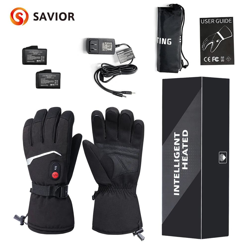 SNOW DEER Winter Heated Gloves Women Men Electric Motorcycles Thermal Ski Glove Heating Waterproof Rechargeable Battery Charger