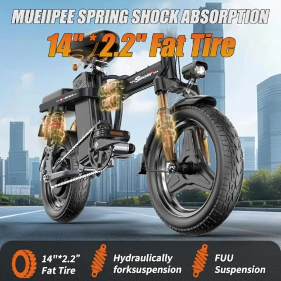 Electric Bike for Adults Teens 1200W Peak Motor 25MPH Folding E-Bike 480720Wh Battery 45 Miles Range Advanced 68 Point Suspensi