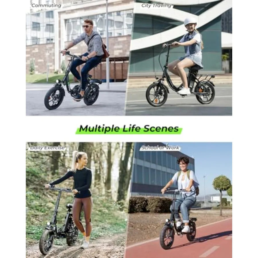 U4 16 Folding Electric Bike for Adults with Suspension 10.4Ah Battery 500W Motor 19mph Top Speed Step-Through Frame Black Compa