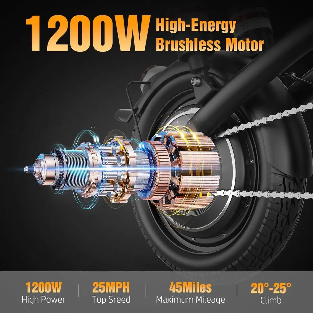 High-Power Electric Bike for Adults, 800/1200W Peak, 22/25MPH Speed, 30/45 Mile Range, Dual Suspension & Brakes, 3-Speed, Portab