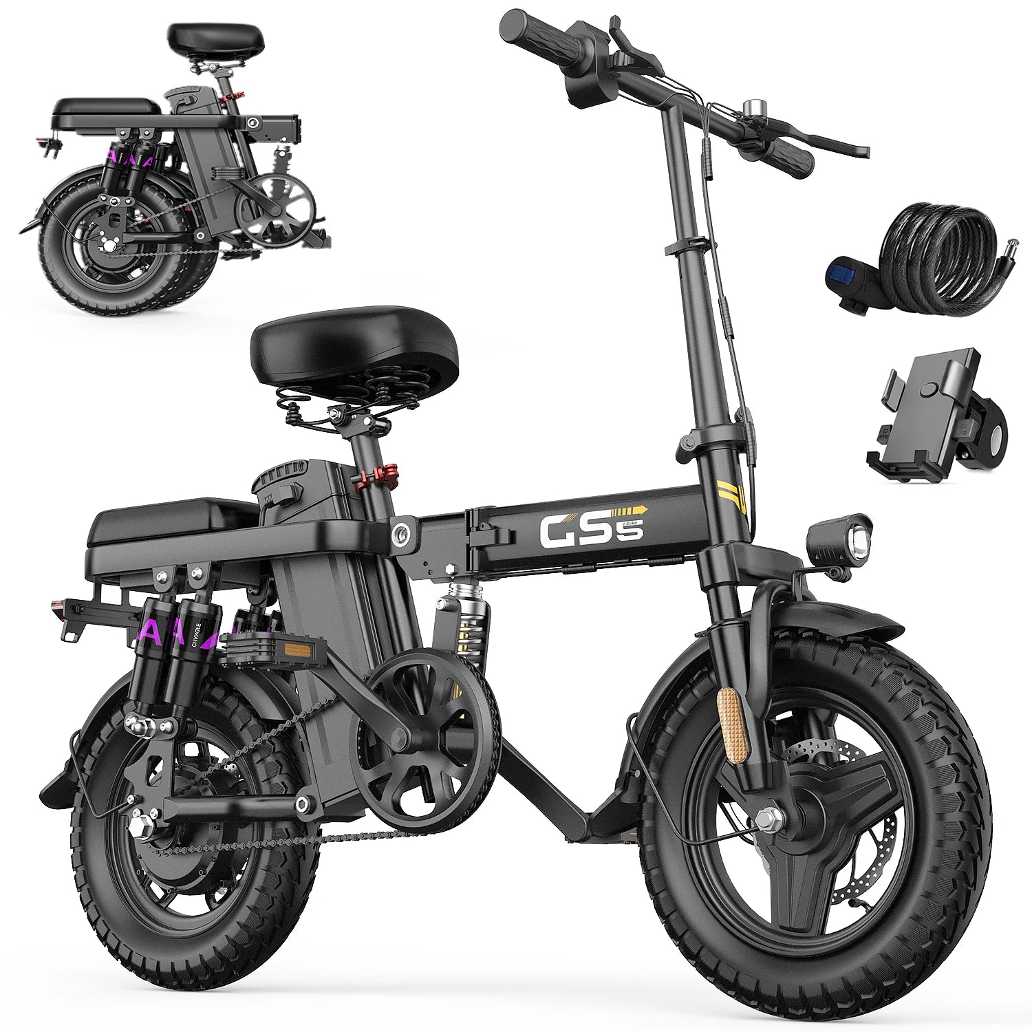 14-inch electric bike easy to fold adult commuter electric bike, 500W motor, removable battery, 20-mile maximum range