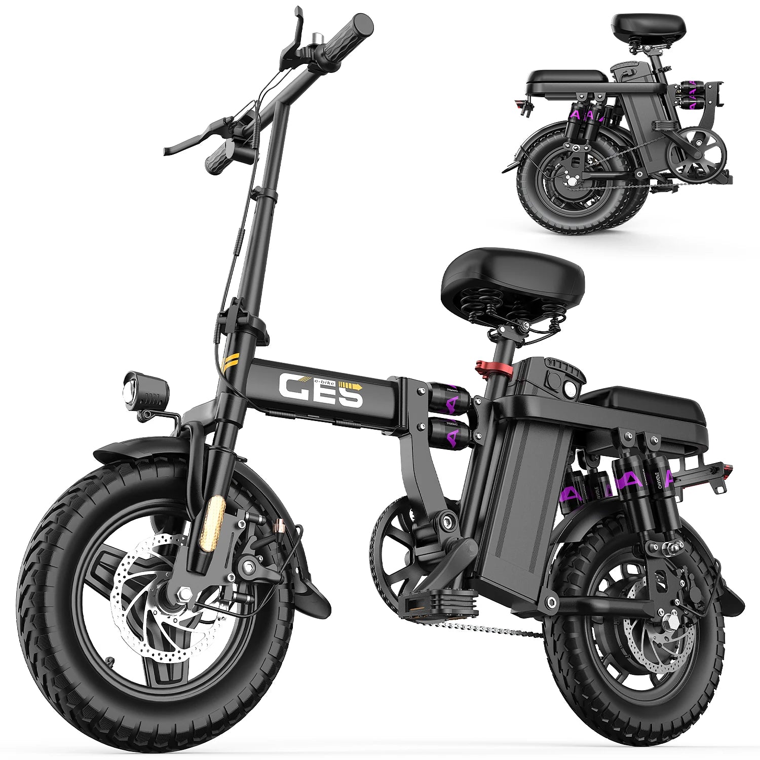 14-inch electric bike easy to fold adult commuter electric bike, 500W motor, removable battery, 20-mile maximum range