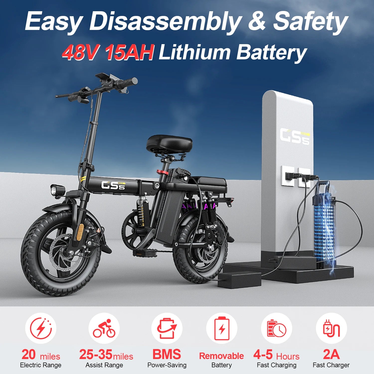 UPlee GS5 500W electric bike adults 48V 15AH battery 30KM/H 70-80km Assist Mode mileage Electric Bike 14inch foldable e Bike