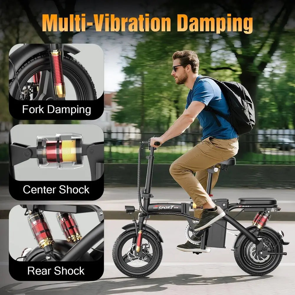 High-Power Electric Bike for Adults, 800/1200W Peak, 22/25MPH Speed, 30/45 Mile Range, Dual Suspension & Brakes, 3-Speed, Portab