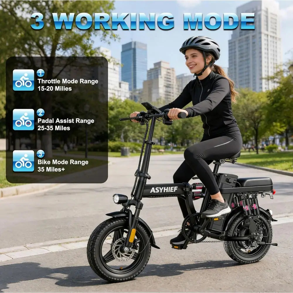 24MPH 48V Adult Electric Bike, 14 Commuter with Removable Battery, 10 Shocks, Dual Disc Brakes