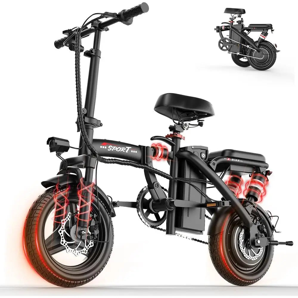 High-Power Electric Bike for Adults, 800/1200W Peak, 22/25MPH Speed, 30/45 Mile Range, Dual Suspension & Brakes, 3-Speed, Portab