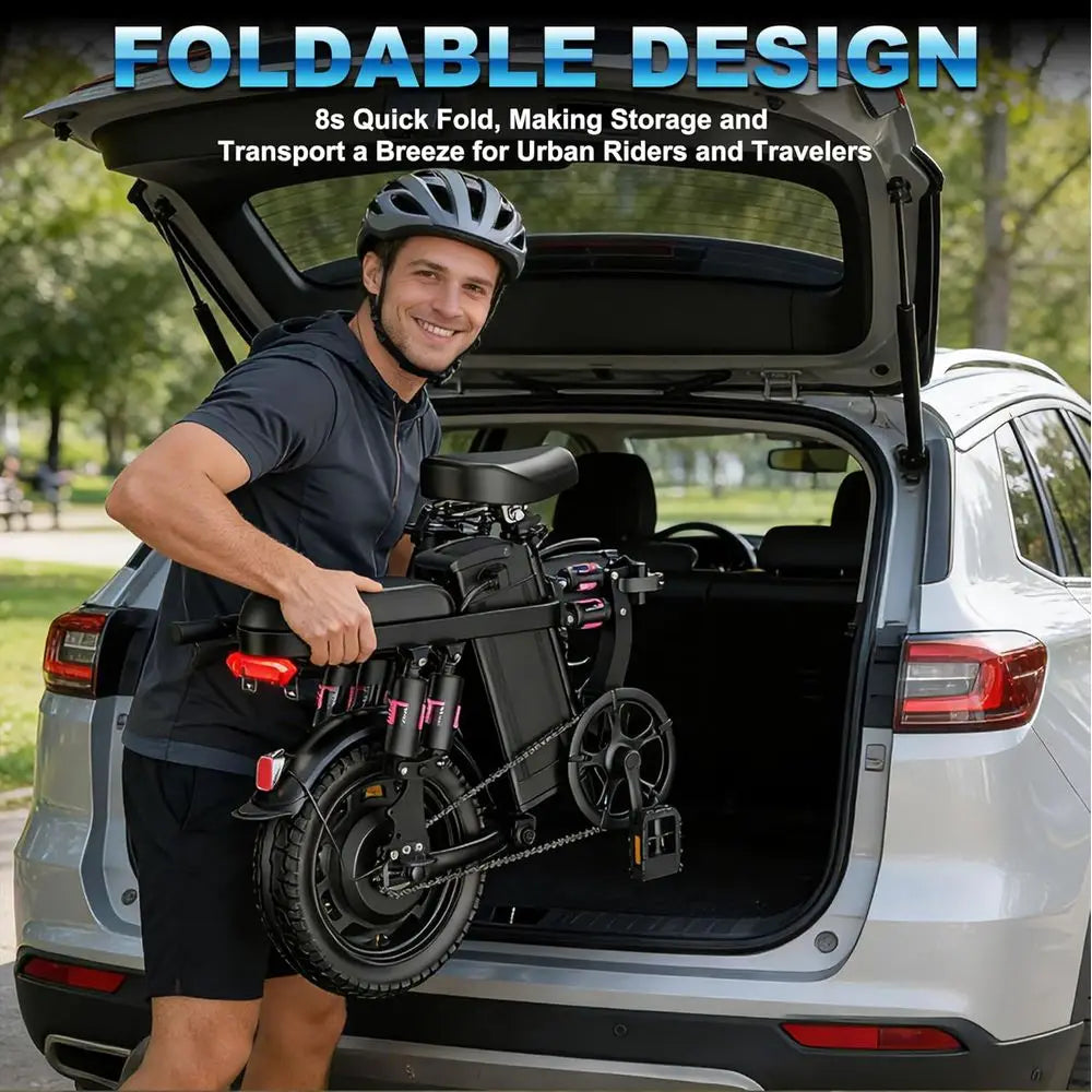 24MPH 48V Adult Electric Bike, 14 Commuter with Removable Battery, 10 Shocks, Dual Disc Brakes