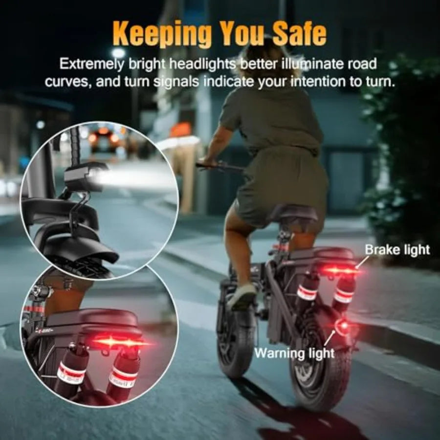 Foldable Electric Bike for Adults Teens 1200W Peak Motor Up to 25 MPH 45 Miles PAS Range Dual Suspension 14 Tires 3-Speed Modes