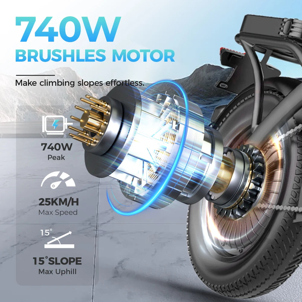 14-inch electric bike easy to fold adult commuter electric bike, 500W motor, removable battery, 20-mile maximum range