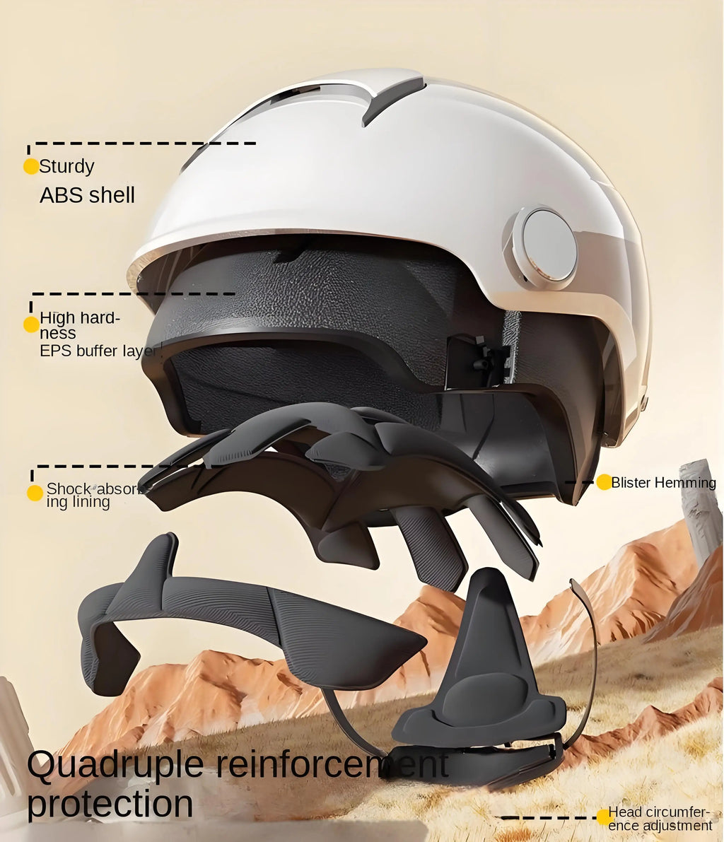 E-Bike Motorcycle Half Helmet | ABS EPS Shell, Anti-Wind Visor, Safety Certified | Winter Ear Pads (Optional - Separate Purchase