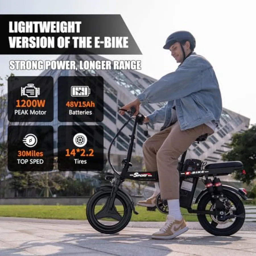 Electric Bike for Adults Teens 1200W Peak Motor 25MPH Folding E-Bike 480720Wh Battery 45 Miles Range Advanced 68 Point Suspensi
