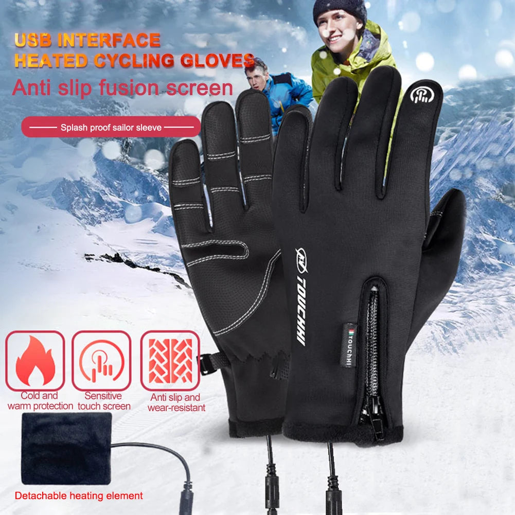 1/2Pair M-2XL USB Winter Gloves Electric Heating Hand Warmer Thermal GlovesWaterproof Snowboard Cycling Motorcycle Bicycle Ski O