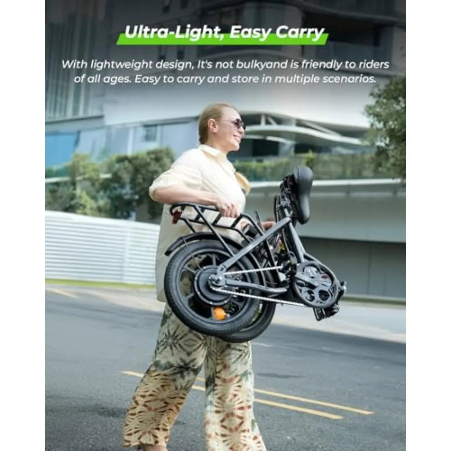 U4 16 Folding Electric Bike for Adults with Suspension 10.4Ah Battery 500W Motor 19mph Top Speed Step-Through Frame Black Compa