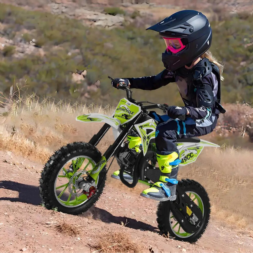 49cc 2-Stroke Kids Dirt Bike, Gas Power Motocross, Off Road Mini Motorcycle, Children Motorbike Front Rear Disc Brakes, Pull Sta
