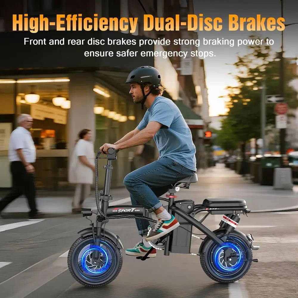 High-Power Electric Bike for Adults, 800/1200W Peak, 22/25MPH Speed, 30/45 Mile Range, Dual Suspension & Brakes, 3-Speed, Portab