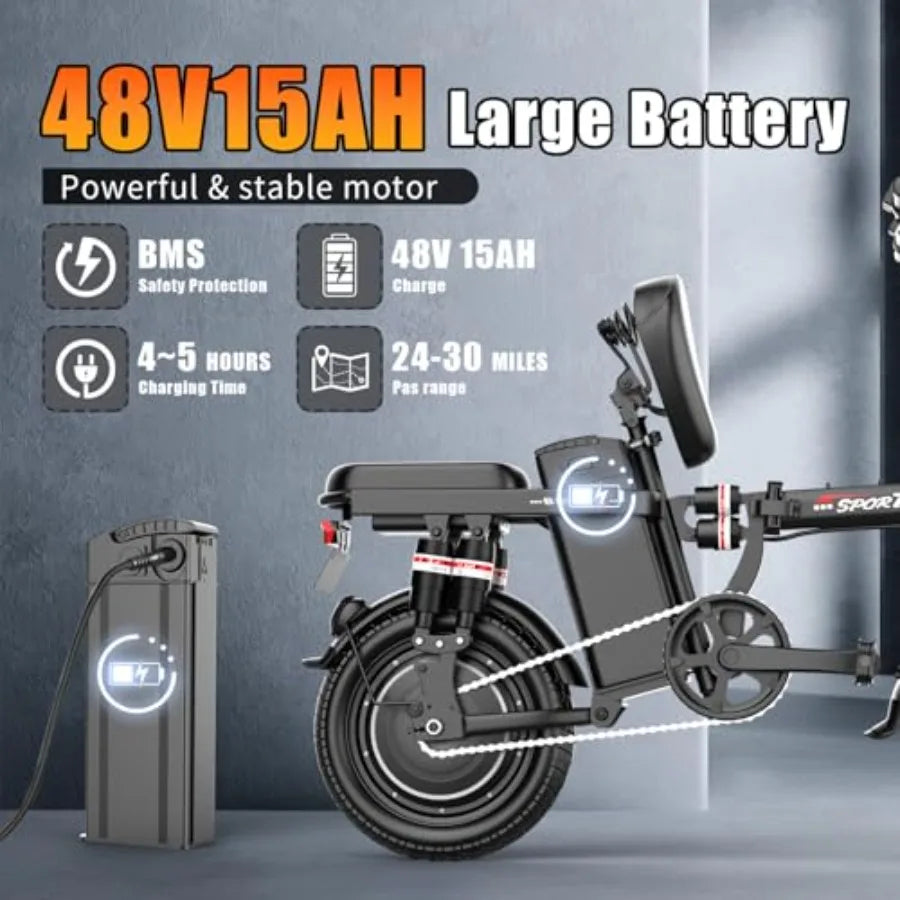 Electric Bike for Adults Teens 1200W Peak Motor 25MPH Folding E-Bike 480720Wh Battery 45 Miles Range Advanced 68 Point Suspensi